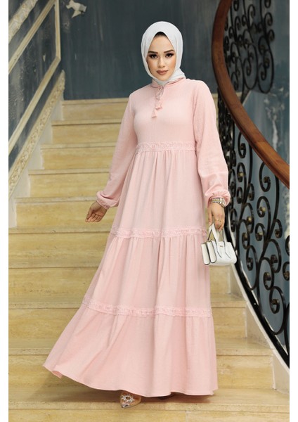 - Kat Piliseli Pudra Tesettür Elbise 5842PD modelleri