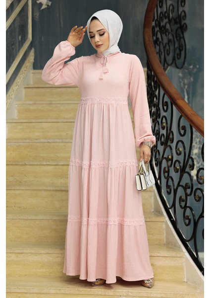 - Kat Piliseli Pudra Tesettür Elbise 5842PD fırsatları