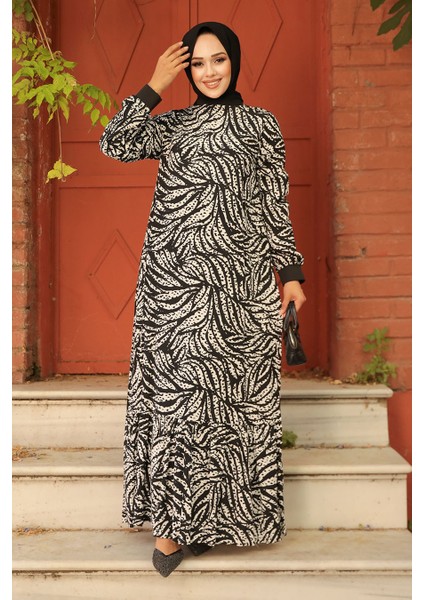 - Yaprak Desenli Bej Tesettür Elbise 22970BEJ fiyatları