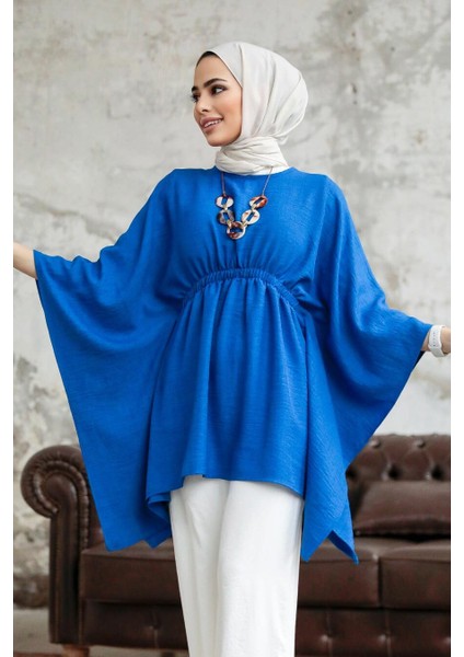- Beli Lastikli Sax Mavisi Tesettür Panço 41259SX