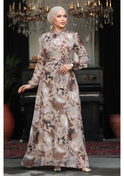 Çiçek Desenli Vizon Tesettür Elbise 279331V