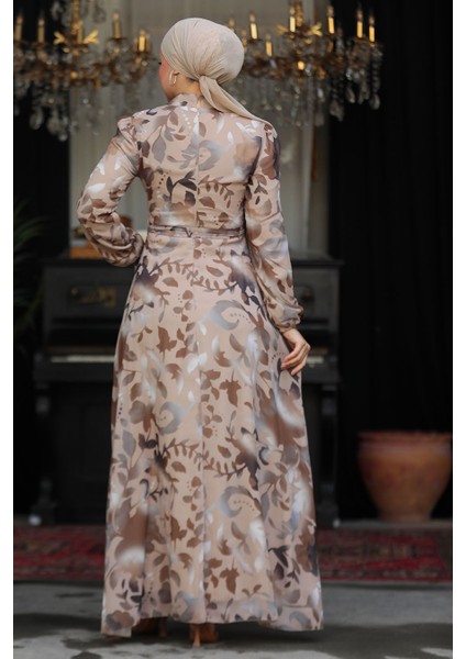 Çiçek Desenli Vizon Tesettür Elbise 279331V fırsatları