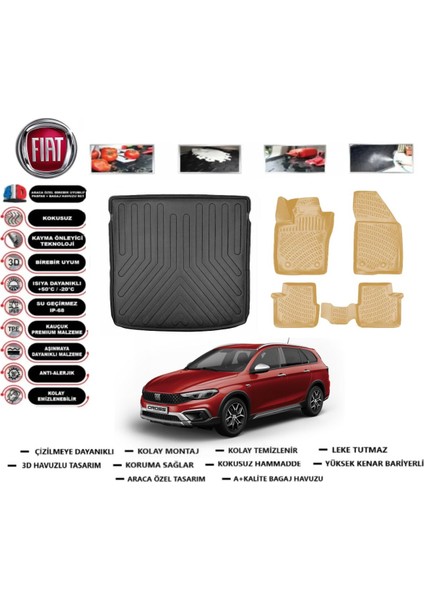 Fiat Egea Cross Wagon 2025 Model Üst Bagaj Havuzu(Paspası)+Araca Özel Bej Paspas Takımı Flex