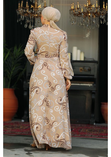 Çiçek Desenli Bisküvi Tesettür Elbise 279329BS fiyatları