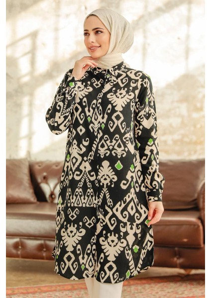 - Desenli Siyah Tesettür Viskon Tunik 11627S modelleri