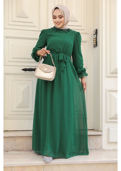 - Kemerli Yeşil Tesettür Elbise 2971Y fiyatları