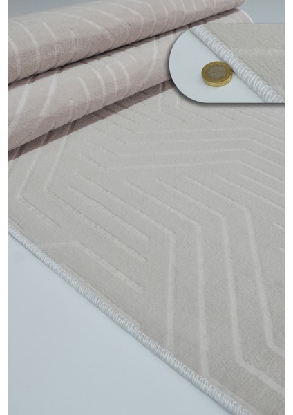 Kaymaz Tabanlı Kesme Kabartmalı Salon Koridor Mutfak Halısı 5025V Vizon