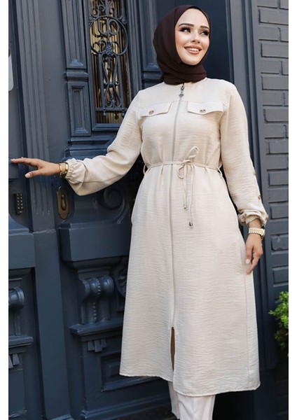 Düğmeli Bej Tesettür Tunik 645BEJ