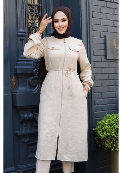 Düğmeli Bej Tesettür Tunik 645BEJ fiyatları