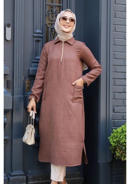 Cepli Kahverengi Tesettür Tunik 4771KH