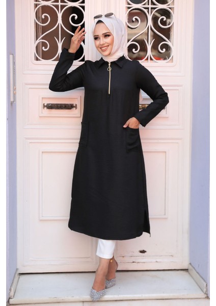 Cepli Siyah Tesettür Tunik 4771S