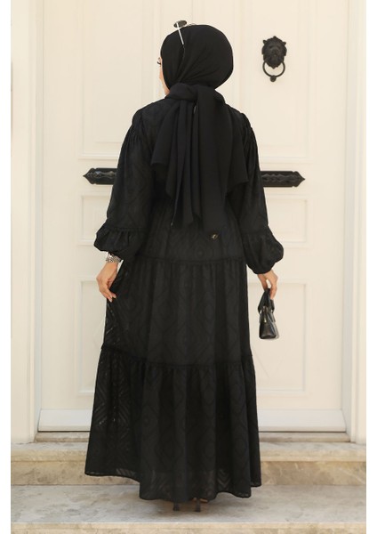 Kemerli Siyah Tesettür Elbise 14131S modelleri