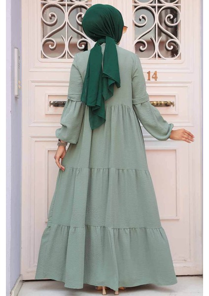 Düğmeli Çağla Yeşili Tesettür Elbise 5850CY modelleri