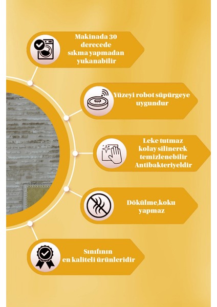 Kaymaz Tabanlı Kesme Kabartmalı Salon Koridor Mutfak Halısı 5015V Vizon