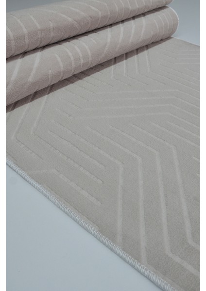 Kaymaz Tabanlı Kesme Kabartmalı Salon Koridor Mutfak Halısı 5025V Vizon