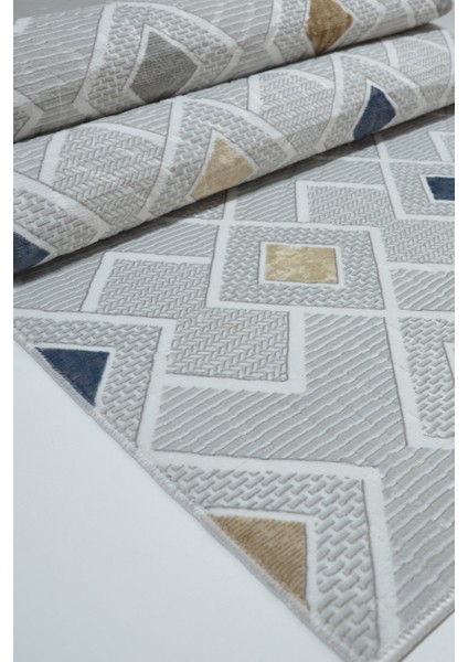 Kaymaz Tabanlı Kesme Kabartmalı Salon Koridor Mutfak Halısı 5031G Gri