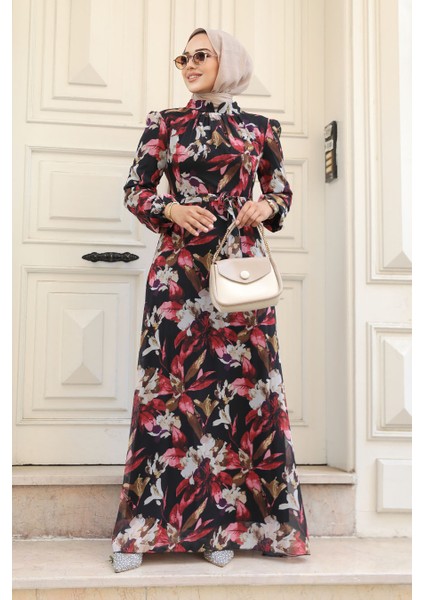 - Çiçek Desenli Kırmızı Tesettür Elbise 27941K fiyatları