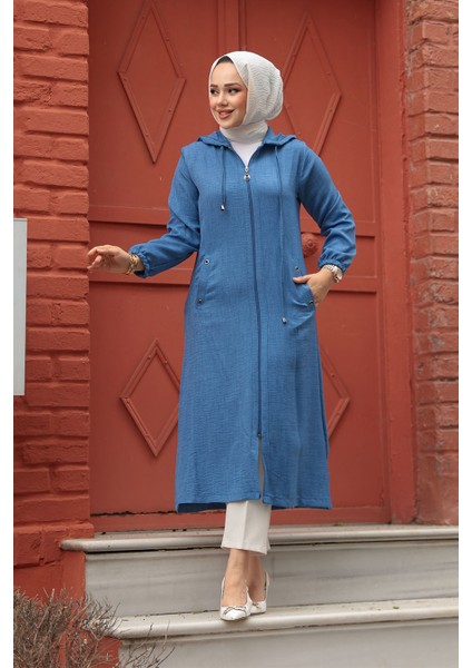 - Kapşonlu Indigo Mavisi Tesettür Kap 539IM