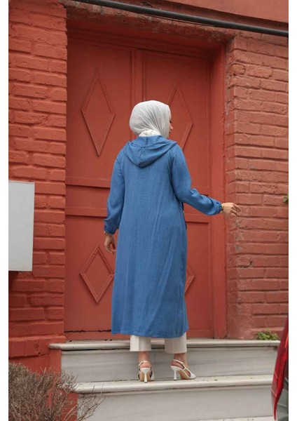 - Kapşonlu Indigo Mavisi Tesettür Kap 539IM modelleri