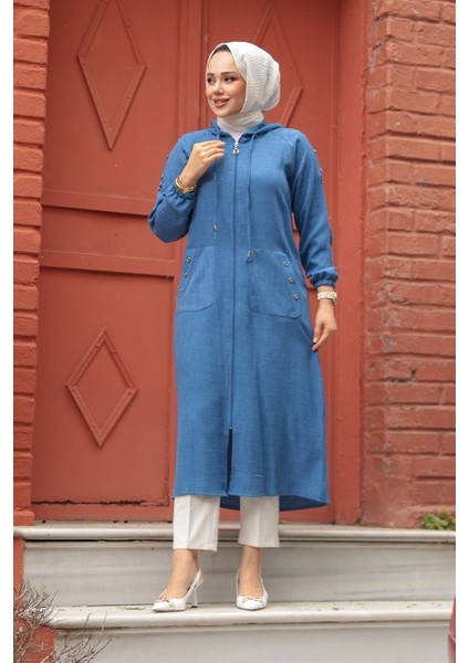 - Kapşonlu Indigo Mavisi Tesettür Kap 511IM