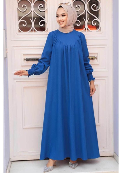 Drape Detaylı Indigo Mavisi Tesettür Elbise 23211IM fiyatları