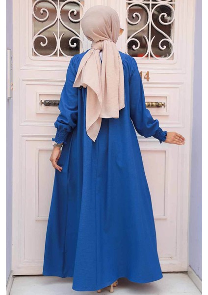 Drape Detaylı Indigo Mavisi Tesettür Elbise 23211IM modelleri