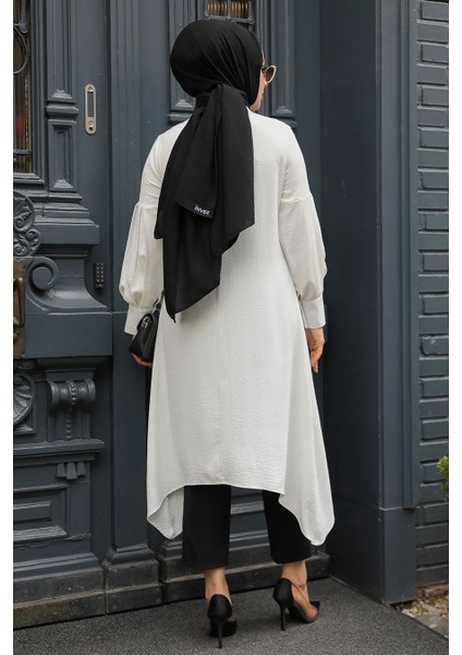 - Asimetrik Detaylı Ekru Tesettür Tunik 615E modelleri