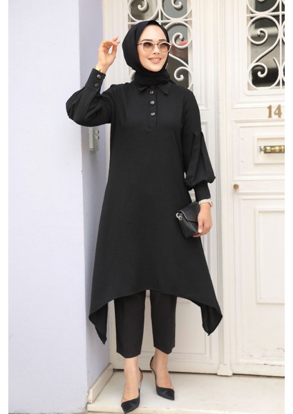 - Asimetrik Detaylı Siyah Tesettür Tunik 615S fiyatları