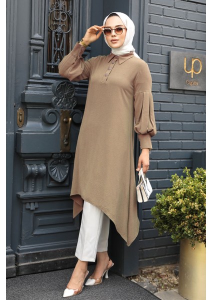 - Asimetrik Detaylı Vizon Tesettür Tunik 615V