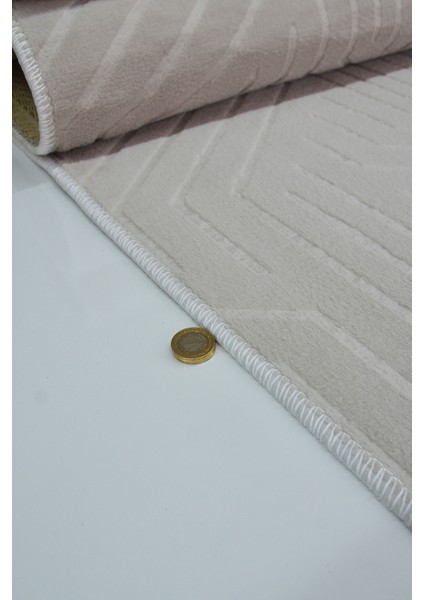 Kaymaz Tabanlı Kesme Kabartmalı Salon Koridor Mutfak Halısı 5025V Vizon indirimleri