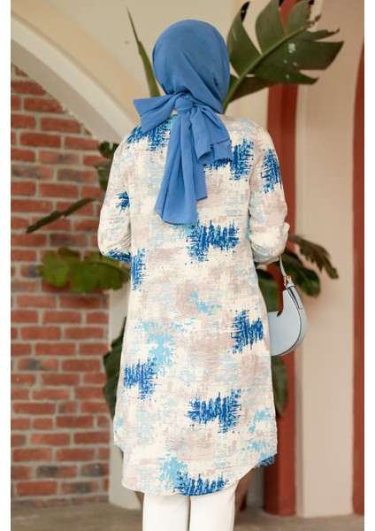 Desenli Indigo Mavisi Tesettür Tunik 11677IM fırsatları