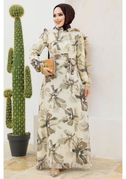 Çiçek Desenli Vizon Tesettür Elbise 279322V