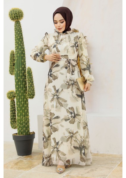 Çiçek Desenli Vizon Tesettür Elbise 279322V fiyatları