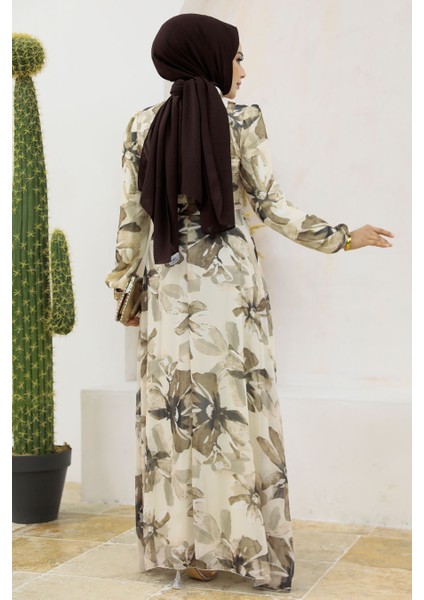 Çiçek Desenli Vizon Tesettür Elbise 279322V fırsatları