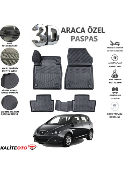 Seat Altea 2007 Model Tam Uyumlu Kokusuz 3D Havuzlu Paspas