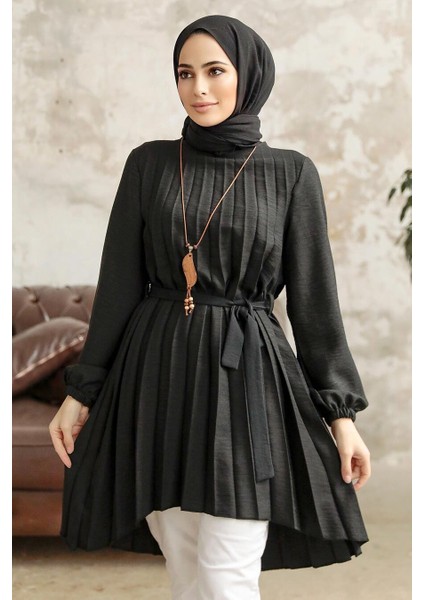 - Pileli Siyah Tesettür Tunik 41233S fiyatları