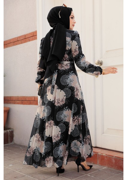 - Çiçek Desenli Vizon Tesettür Elbise 279323V modelleri