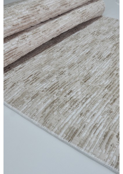 Kaymaz Tabanlı Kesme Kabartmalı Salon Koridor Mutfak Halısı 5015V Vizon