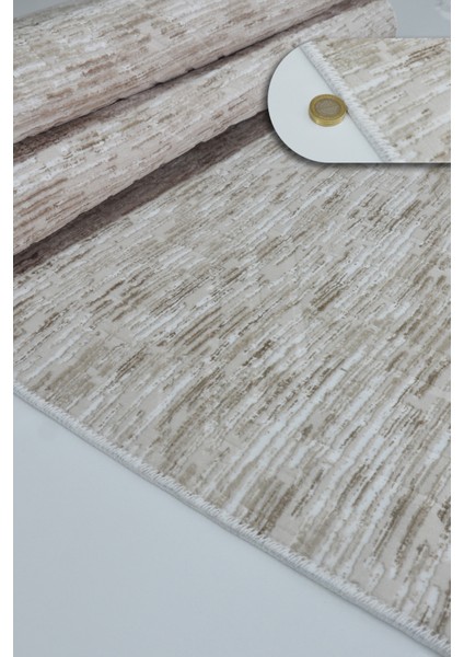 Kaymaz Tabanlı Kesme Kabartmalı Salon Koridor Mutfak Halısı 5015V Vizon indirimleri