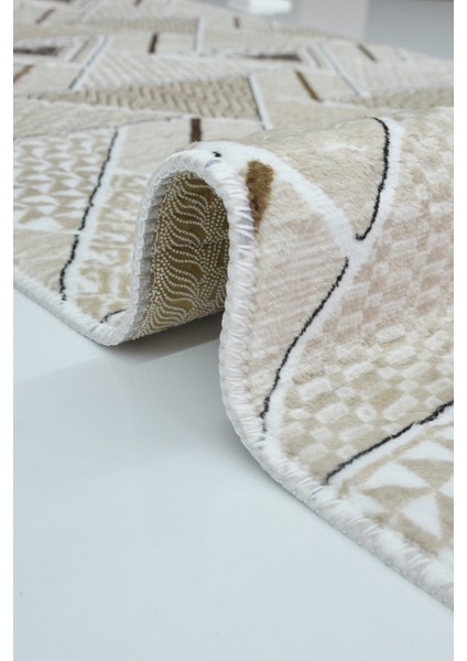 Kaymaz Tabanlı Kesme Kabartmalı Salon Koridor Mutfak Halısı 5017V Vizon fırsatları