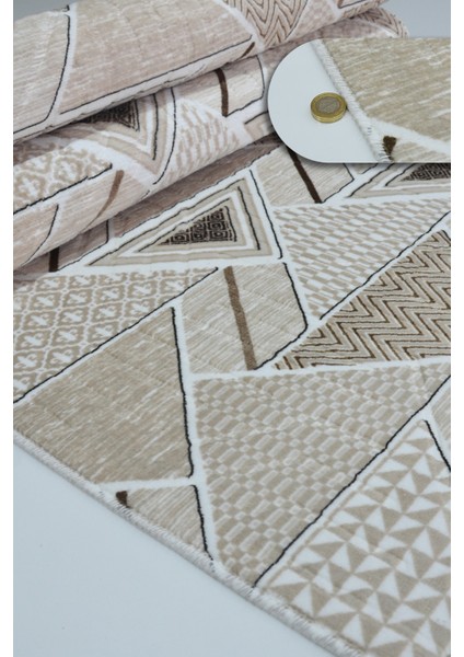 Kaymaz Tabanlı Kesme Kabartmalı Salon Koridor Mutfak Halısı 5017V Vizon