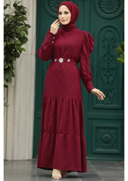 - Kat Piliseli Bordo Tesettür Elbise 5883BR fiyatları