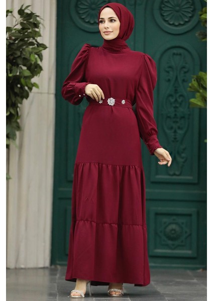 - Kat Piliseli Bordo Tesettür Elbise 5883BR modelleri