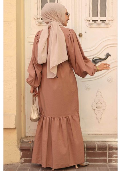 Kemerli Koyu Vizon Tesettür Elbise 57350KV fiyatları