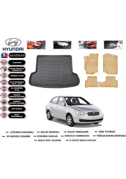 Hyundai Accent Era 2008 Model Bagaj Havuzu(Paspası)+Araca Özel Bej Paspas Takımı Flex