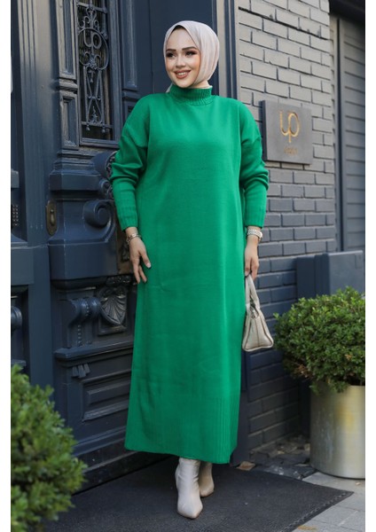 Yeşil Tesettür Triko Elbise 3409Y modelleri