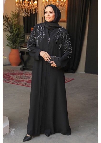 Boncuk Işlemeli Siyah Tesettür Abaya 29110S fiyatları