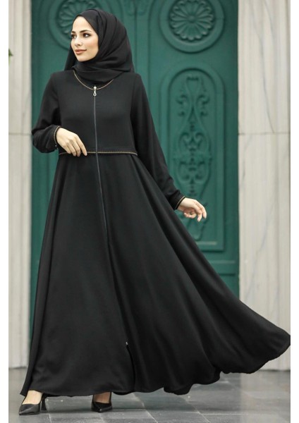 - Fermuarlı Siyah Tesettür Rabia Krep Ferace 617S fiyatları