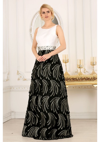 Abiye Elbise Tüy Detaylı Siyah Abiye Elbise 70550S