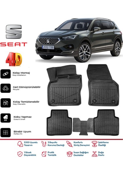 Seat Tarraco 2018 ve Sonrası 4.5d Premium Havuzlu Siyah Paspas Takımı Kokusuz